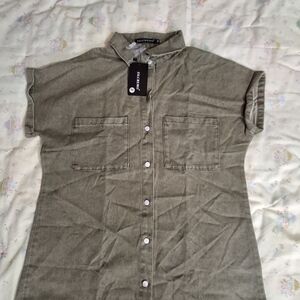 Olive Green Casual Button-Up Dress